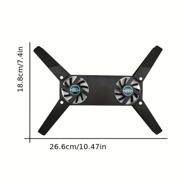 ⁦مكتب كمبيوتر محمول يدعم مروحة تبريد مزدوجة حامل كمبيوتر محمول حامل حامل USB قابل للطي حامل تبديد الحرارة للكمبيوتر المحمول الأسود⁩ - الصورة ⁦7⁩