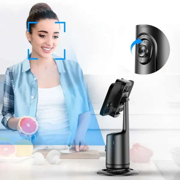 ⁦حامل تتبع الوجه والجسم للهاتف المحمول بدون الحاجة إلى تطبيق، دوران 360 درجة، حامل تتبع الهاتف الذكي للتصوير الذكي للفيديوهات الحية والبث المباشر، بطارية قابلة لإعادة الشحن، اللون: أسود⁩ - الصورة ⁦2⁩