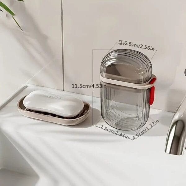 ⁦صندوق صابون محمول بغطاء، حافظة صابون محكمة الإغلاق، تصميم طبقة تصريف، مصنوع من مادة PET متينة، حاوية صحية ونظيفة مدمجة للتخزين⁩ - الصورة ⁦2⁩