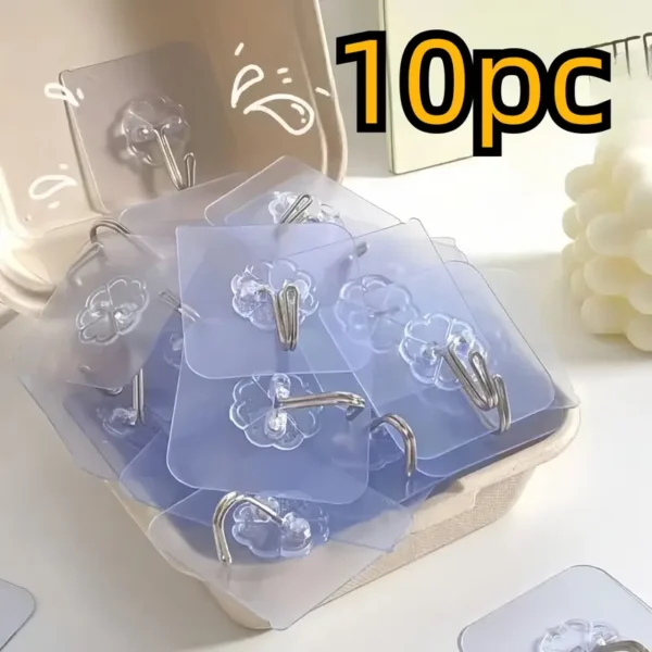 ⁦10 قطع خطافات شفافة سهلة التركيب - لاصق قوي، خطافات جدارية بلاستيكية بدون حفر للمطبخ والحمام⁩ - الصورة ⁦2⁩