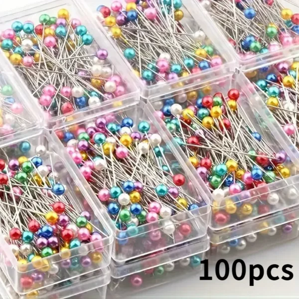 100 قطعة دبابيس رأس لؤلؤية متعددة الألوان - إبر تحديد موضع كبيرة للأعمال اليدوية DIY وأساسيات الخياطة
