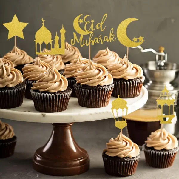⁦12 قطعة من أعواد الكب كيك رمضان، مزينة بنمط إسلامي لرمضان ، لا حاجة للطاقة⁩ - الصورة ⁦3⁩