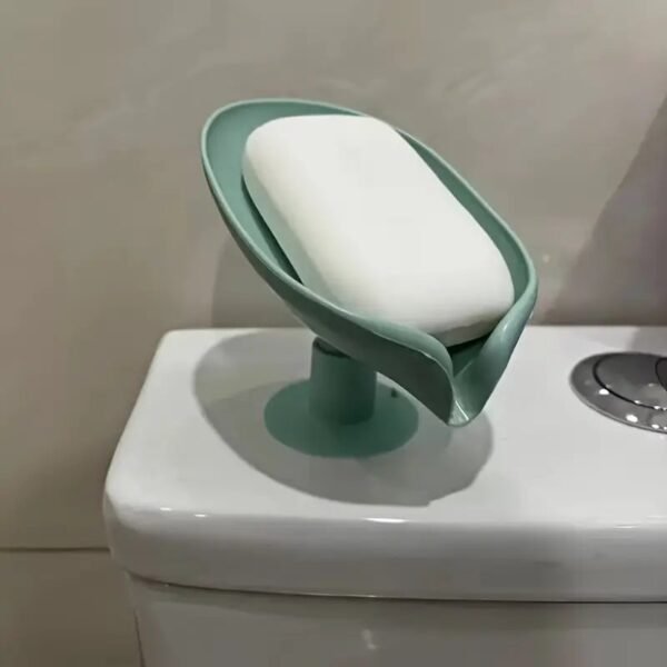 ⁦صحن صابون على شكل ورقة سهل التركيب مع كوب شفط - لا يتطلب حفرًا، تصميم بدون ماء للاستخدام في الغسيل والحمام⁩ - الصورة ⁦2⁩