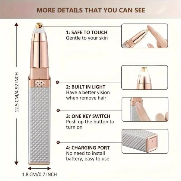 ⁦إزالة الشعر الوجهي والرموش 2 في 1 ،  الشحن عبر USB ، حلاقة للوجه، الشعر الناعم، الرموش، الشفاه، الذقن، الذراعين، الساقين - بدون ليزر، ≤36 فولت⁩ - الصورة ⁦2⁩