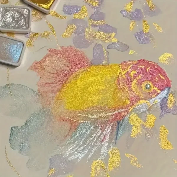 ⁦مجموعة ألوان مائية لؤلؤية بـ12 لون، تغليف صلب للرسم والخط الصيني التقليدي⁩ - الصورة ⁦2⁩