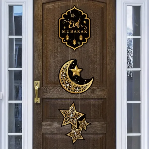 ⁦مجموعة واحدة، زينة باب رمضان كريم باللون الأسود والذهبي⁩ - الصورة ⁦2⁩