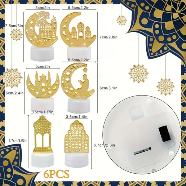 ⁦مجموعة 6 أضواء طاولة رمضان LED - زينة وحيوية، موفرة للطاقة، تعمل بالبطارية⁩ - الصورة ⁦2⁩