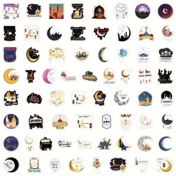 ⁦66 قطعة من ملصقات الفينيل لعيد الفطر ورمضان - مقاومة للماء،  الحواسيب المحمولة، الصدامات، زجاجات الماء، الهواتف، السيارات،⁩ - الصورة ⁦5⁩