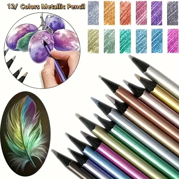 ⁦مجموعة أقلام تلوين معدنية بـ24 لونًا - لوازم إبداعية للرسم والتلوين والجرافيتي DIY للمكتب بألوان خشبية عشوائية، تصميم مريح، ألوان زاهية⁩ - الصورة ⁦3⁩